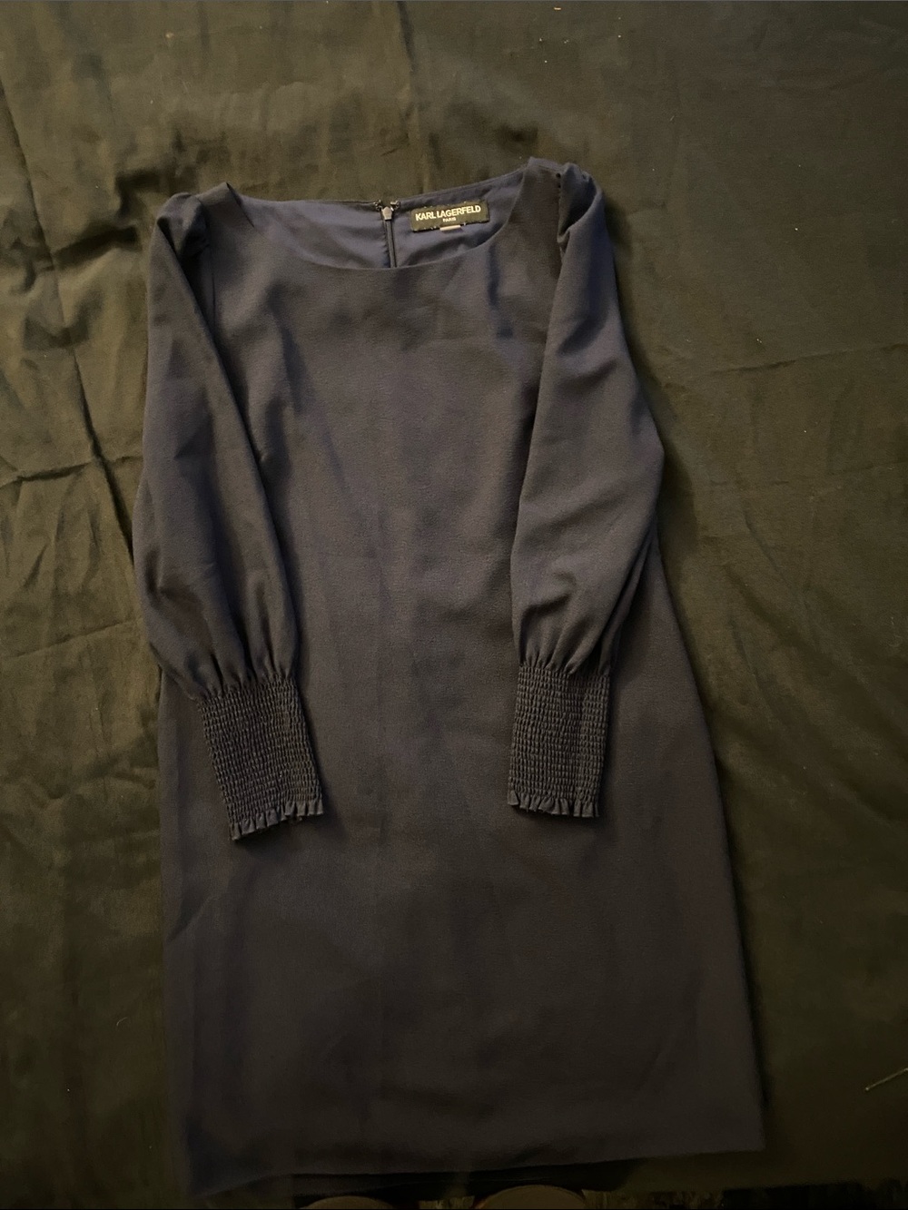 Karl Lagerfeld Navy Long-Sleeve Shift Dress with Smocked Cuffs